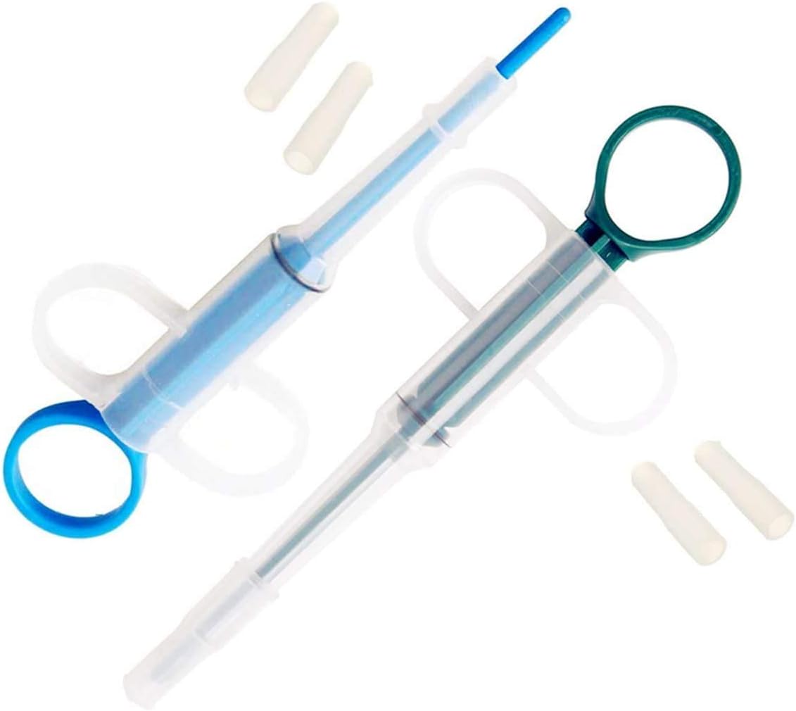 Fayre Fairy 2 Pcs Reusable Safety Pet Medicine Feeder Silicone Soft Tip Syringe Pet Medical & Liquid Feeding Dispenser Tool for Small Animal(Green&Blue)