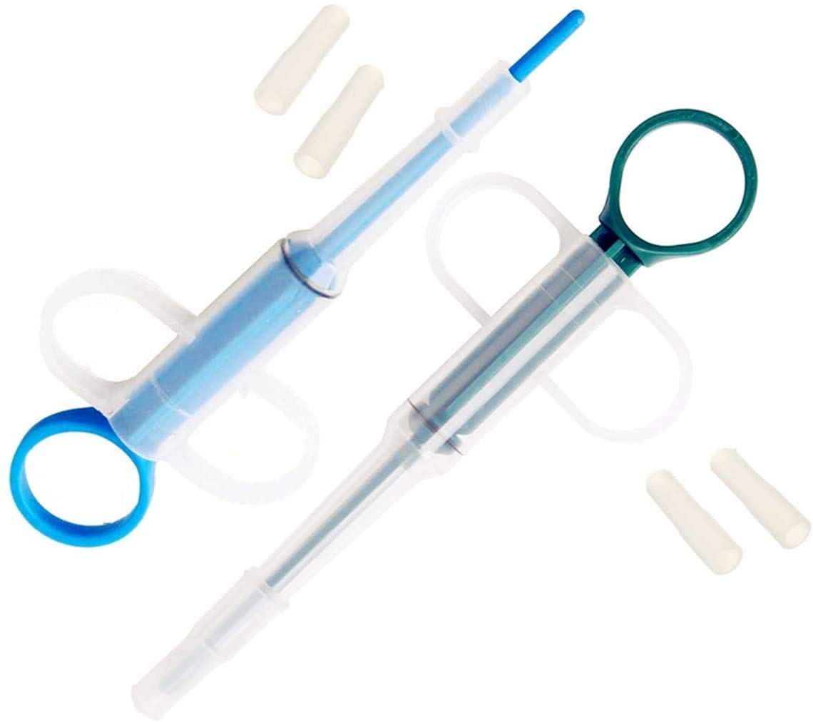 Fayre Fairy 2 Pcs Reusable Safety Pet Medicine Feeder Silicone Soft Tip Syringe Pet Medical & Liquid Feeding Dispenser Tool for Small Animal(Green&Blue)