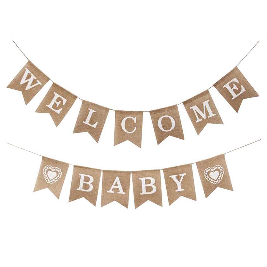 Aabellay Welcome Baby Banner Baby Shower Bunting Garland Burlap Flags Adjustable DIY Decor Flags Photo Booth Props for Baby Shower Welcome Party Ornament Favors with 13 Flags