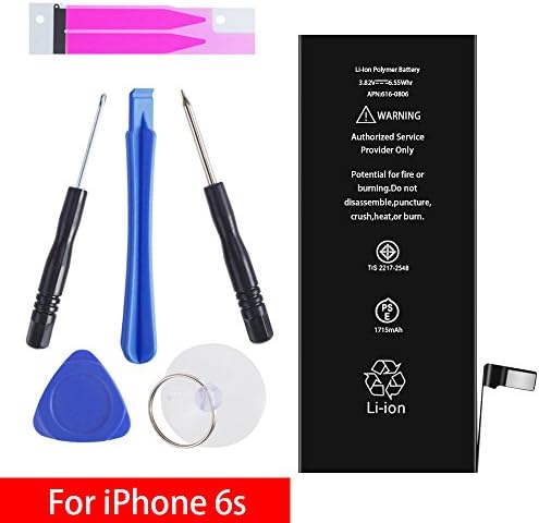 iPhone 6S Battery Replacement Kit, Complete Repair Tools Kit &amp; Adhesive, High Capacity(1715mAh) Brand New Battery 0 Cycle - [12-Month Warranty]
