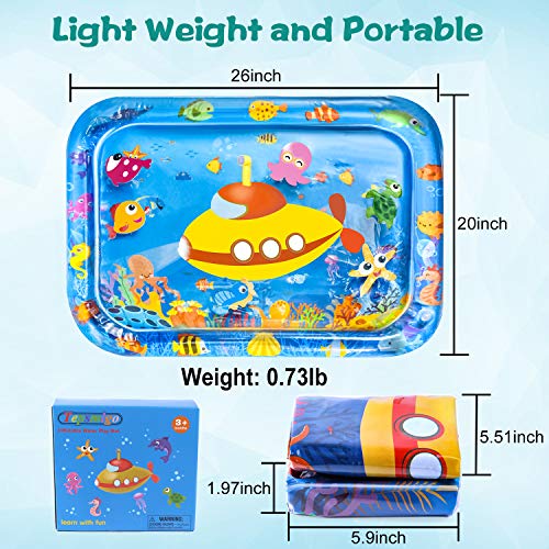 TEPSMIGO Tummy Time Water Mat, Baby Toys for 3, 6, 9, 12 Months - Inflatable Water Play Mat for Baby Infants for Sensory Development, Visual Stimulation Toy 26 x 20 inches
