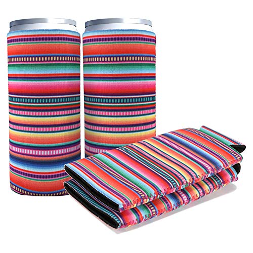 DIFENLUN 2 Pack Neoprene Slim Can Coolers, Collapsible Can Sleeves Beer Can Coolies Covers for 12oz Slim Drink Beer Cans(Stripes)