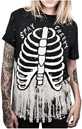 AISKLY Summer Fashion Women Casual T Shirt Punk Sleeve Printed Couple Tops