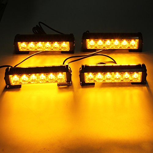 Justech 4PCS 6LEDs Strobe Lights Amber Hazard Warning Beacon Lights with Car Charger Emergency Lights Flashing Warning Light 12V 24V Universal for Car Vehicle Truck Trailer Caravan Camper Van - Thumbnail 2