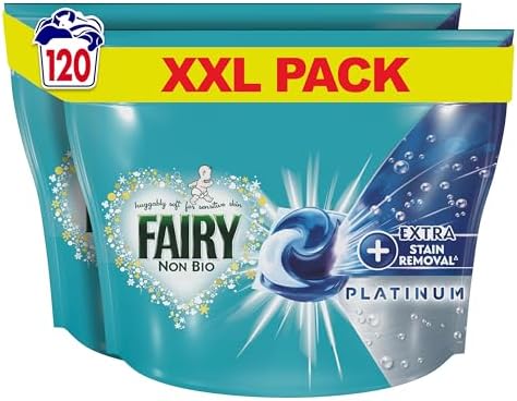 Fairy Non Bio Pods Washing Liquid Laundry Capsules, Fairy Pods, 120 Washes, Platinum With Extra Stain Removal For Sensitive Skin