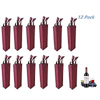 Jennifer Ling Non-Woven Single Bottle Wine Tote Bag Holder, Reusable Gift Bag - 12 Pack Set (Dark Red)