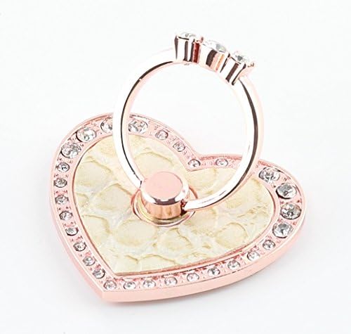 Nsiucion Phone Ring Stand Holder, Heart Crystal Diamond Rhinestone Glitter Universal 360 Degree Rotating Portable Kickstand Grip for Any SmartPhones and Tablets (Rose Gold/White)