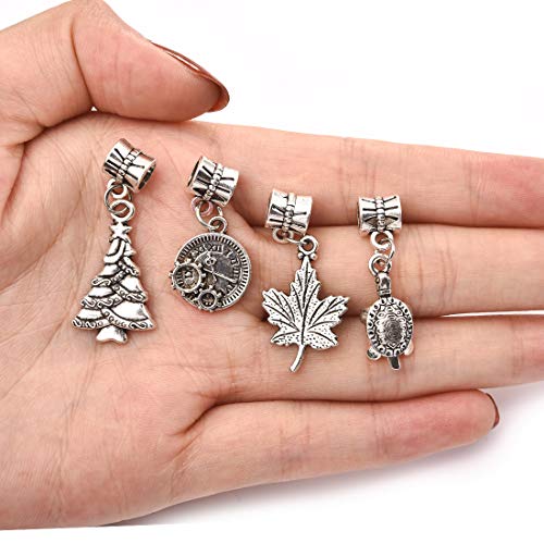 OBSEDE 50pcs Pendant Charms Mixed Smooth Spacer Beads DIY Findings for Necklace Bracelet Jewelry Making Crafting (50Pcs), Hole 0.2inch/4.8mm, Color Silver - Thumbnail 3