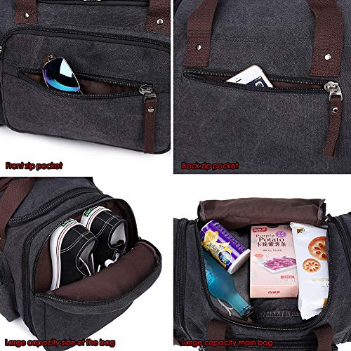 Fresion-Grosse-Reisetasche-Canvas-Sporttasche-Schultertasche-Tote-Handtasche-Maenner-Weekender-Tasche-Duffle-Bag-fuer-Frauen-Maenner-mit-40L-Grau