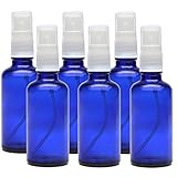 Kaith 2 Oz Glass Spray Bottle with Recipes Guide.Set of 6 Cobalt Blue Fine Mist Atomizer. Empty Containers for Misting Aromatherapy, Essential Oils, Cleaning, Room Sprays.