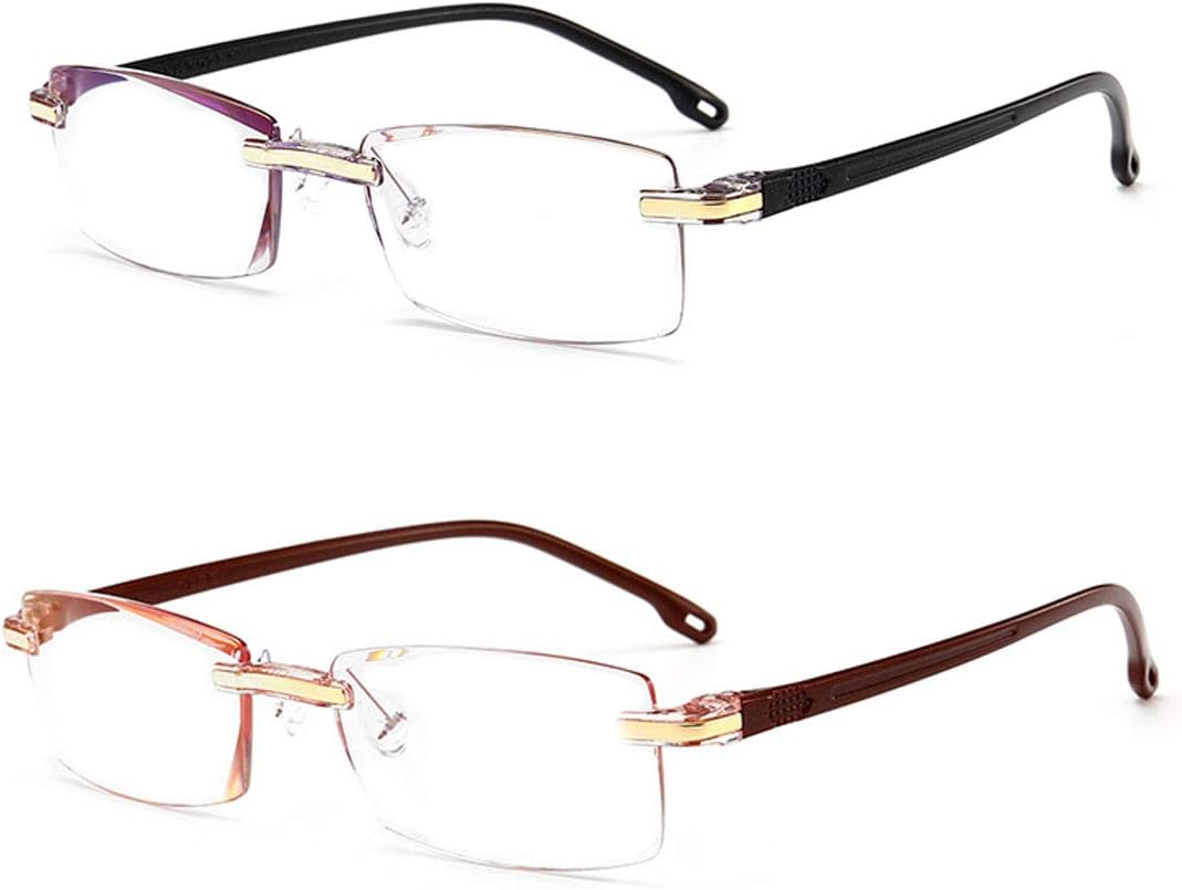 Inlefen 2 Pack Frameless Reading Glasses Men women Rectangle Eyeglasses Computer Readers Blue Light Blocking