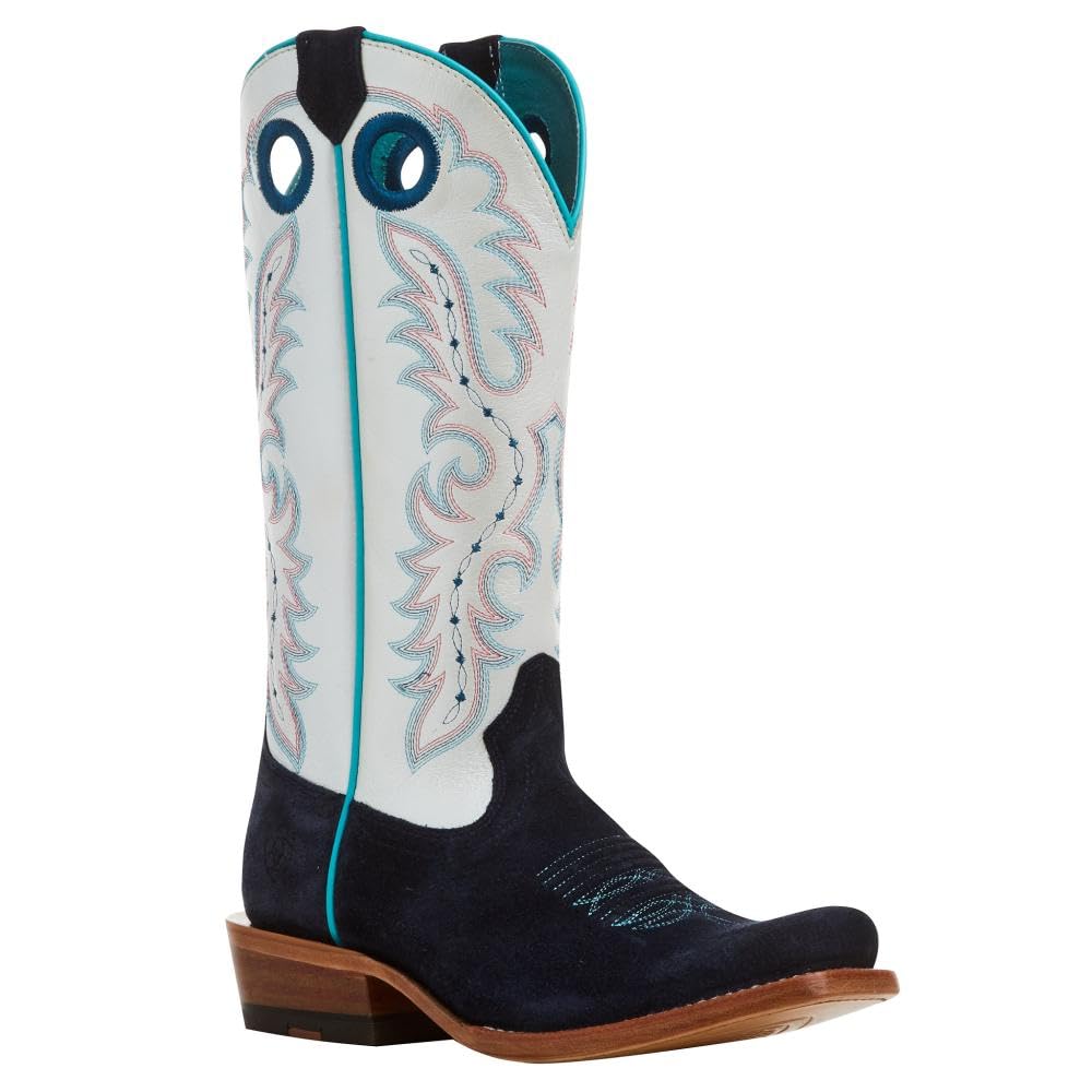 ARIAT Women’s Futurity Boon Western Boot – Polo Blue Roughout/Pearly White, 9 Narrow