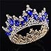 Vintage Rhinestones Crystal Crown for Women Wedding Bridal Tiara Flower Crown Hair Accessories (gold-blue)