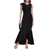 FQA Long Formal Dresses for Women Black Cocktail Evening Gowns Elegant Ruffled Sleeve
