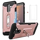 Phone Case for Samsung Galaxy A6 Plus J8 2018 with Tempered Glass Screen Protector Cover Cell Accessories Credit Card Holder Wallet Kickstand Heavy Duty Protective Glaxay A6Plus Women Girls Rose Gold
