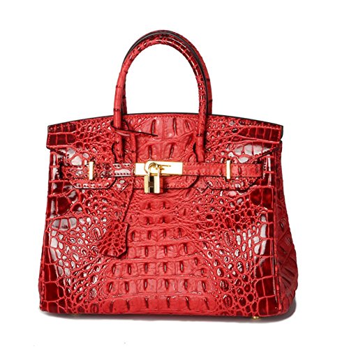 Lalagen Women's Crocodile Embossed Clearance Genuine Leather Top Handle Padlock Purses and Handbags