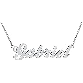 Dancing Wolf Silver Gabriel Name Necklace Initial Charm Nameplate Necklaces for Womens Birthday Friendship Jewelry Stainless Steel