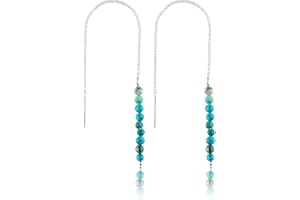InfinitygemsArt Chrysocolla Dangle Earrings For Women Beaded Gemstones Pull Through Threader Dainty Pair - Natural Beads Crys