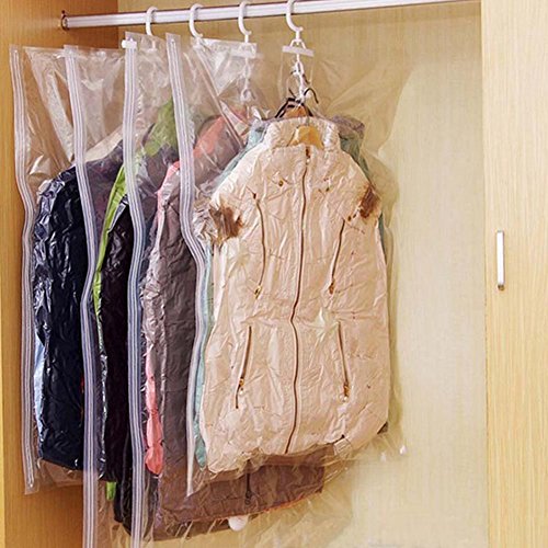 1PC Vacuum Bag Dust Cover for Clothes Coat Suit,Transparent Compression Sealed Bags Organizer Wardrobe Storage--M Without Vacuum Pump