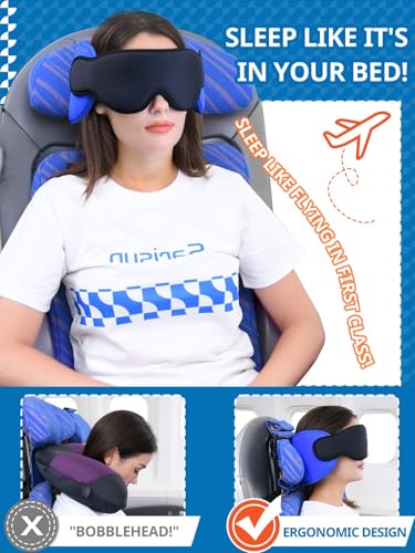 Uniiking® Travel Pillows for Airplanes, Airplane Travel Essentials, Airplane Head Strap for Sleeping, Neck Pillow for Car Road Trip, 360° Support Headrest, Stop Bobblehead, Black