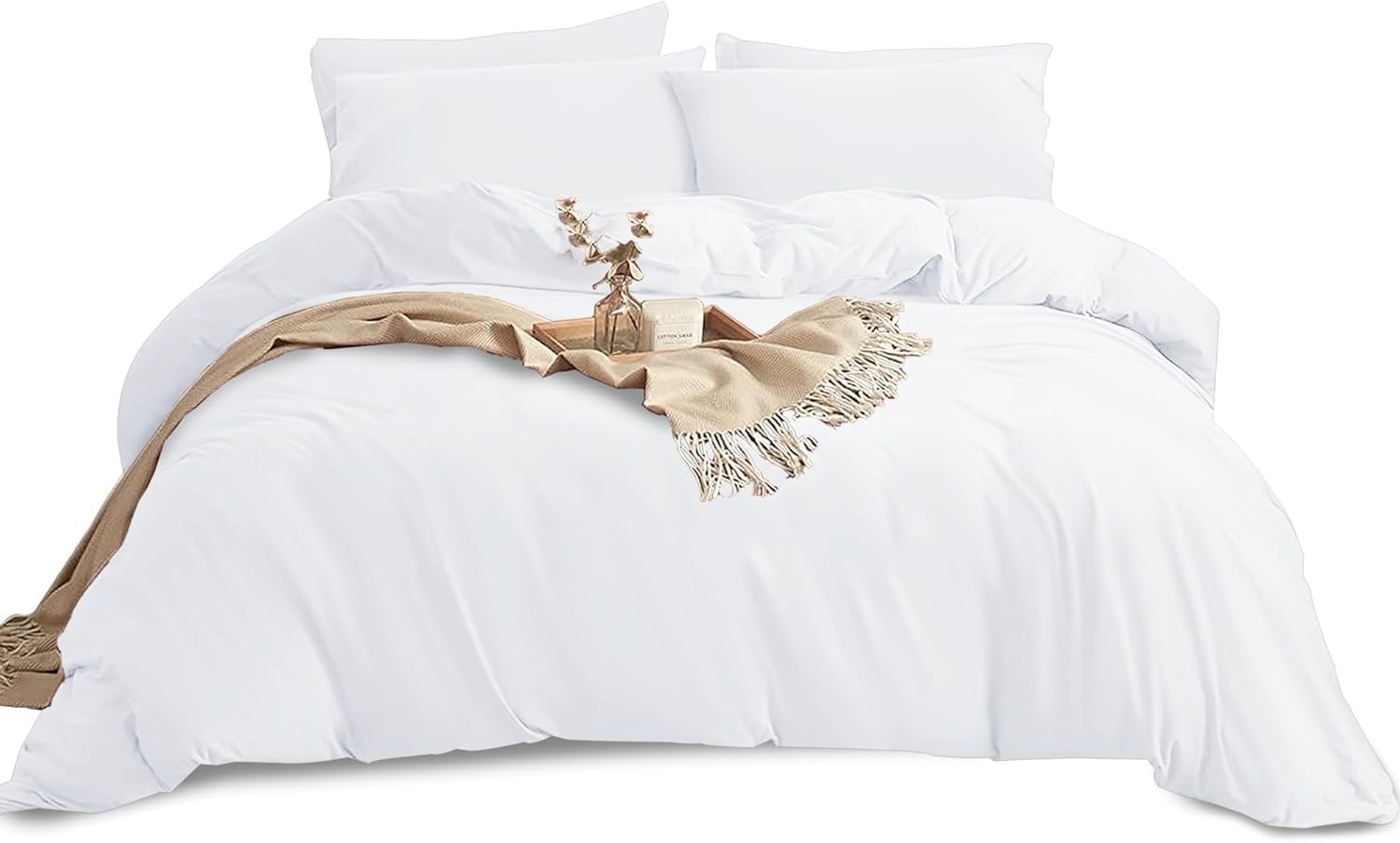 Yorkshire Bedding Duvet Cover Sets Soft Breathable Brushed Microfibre Plain Double Duvet Cover with Pillow cases Button Closure Quilt Cover Bed Set White — image 1