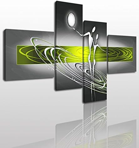 Abstract Moon Canvas Wall Art Painting Modern Design Picture for Home Office Decor - 4 Pieces Lover Dance Green Framed On Wooden Frame Image Pictures Photo Artwork Decoration Ready to Hang