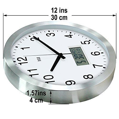HITO 12 Inches Silent NonTicking Modern Wall Clock w/ Aluminum Frame