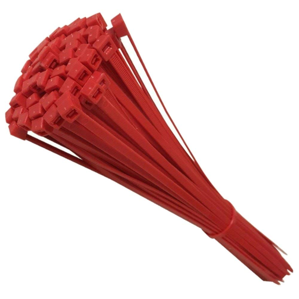 100 Tie Wraps Cable Ties Fasteners Wire Zip Strap Cord Strong Nylon Plastic Durable (Medium 203mm, Red)