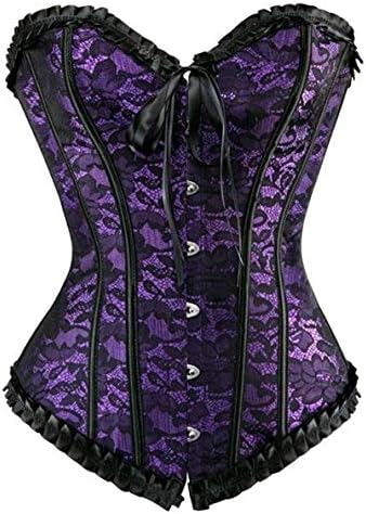 YAQKUOA Womens Corset Plus Size Sexy Lingerie Floral Lace Up Boned Overbust Bustier Top