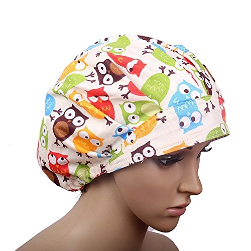 QiaTi Women Scrub Hats with Sweatband Adjustable Cotton Bouffant Cap Doctor Scrub Cap Free Size (Fashion 1)