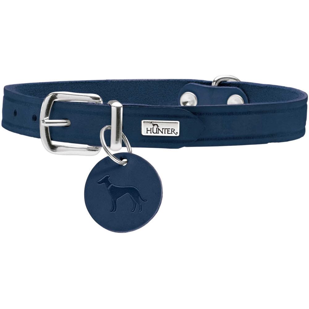HUNTER AALBORG Simple Durable Comfortable Leather Dog Collar 32 (XS) Dark Blue