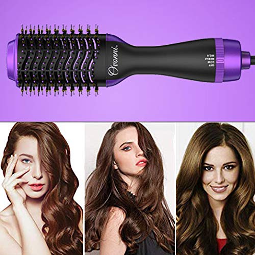 Ovonni Hot Air Brush Styler, Professional 1000W Negative Ion Ceramic Tourmaline Brush Hair Dryer, 3 Speed/Heat Settings One Step 2 in 1 Hair Dryer & Volumizer for Long Hair (Purple) - Thumbnail 7
