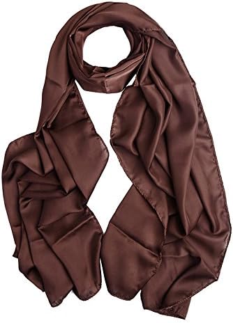 Uphily Silk Satin Muslim Hijab Scarf For Hijab Cap Long Shawl Scarf Head Covering,Choclate,180x73Cm
