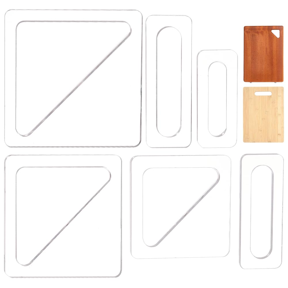 BENECREAT 2 Sets 6 Size Acrylic Charcuterie Board Handle Template, Clear Triangular Elliptical Cut Tracing Stencils for Woodworkers and Makers