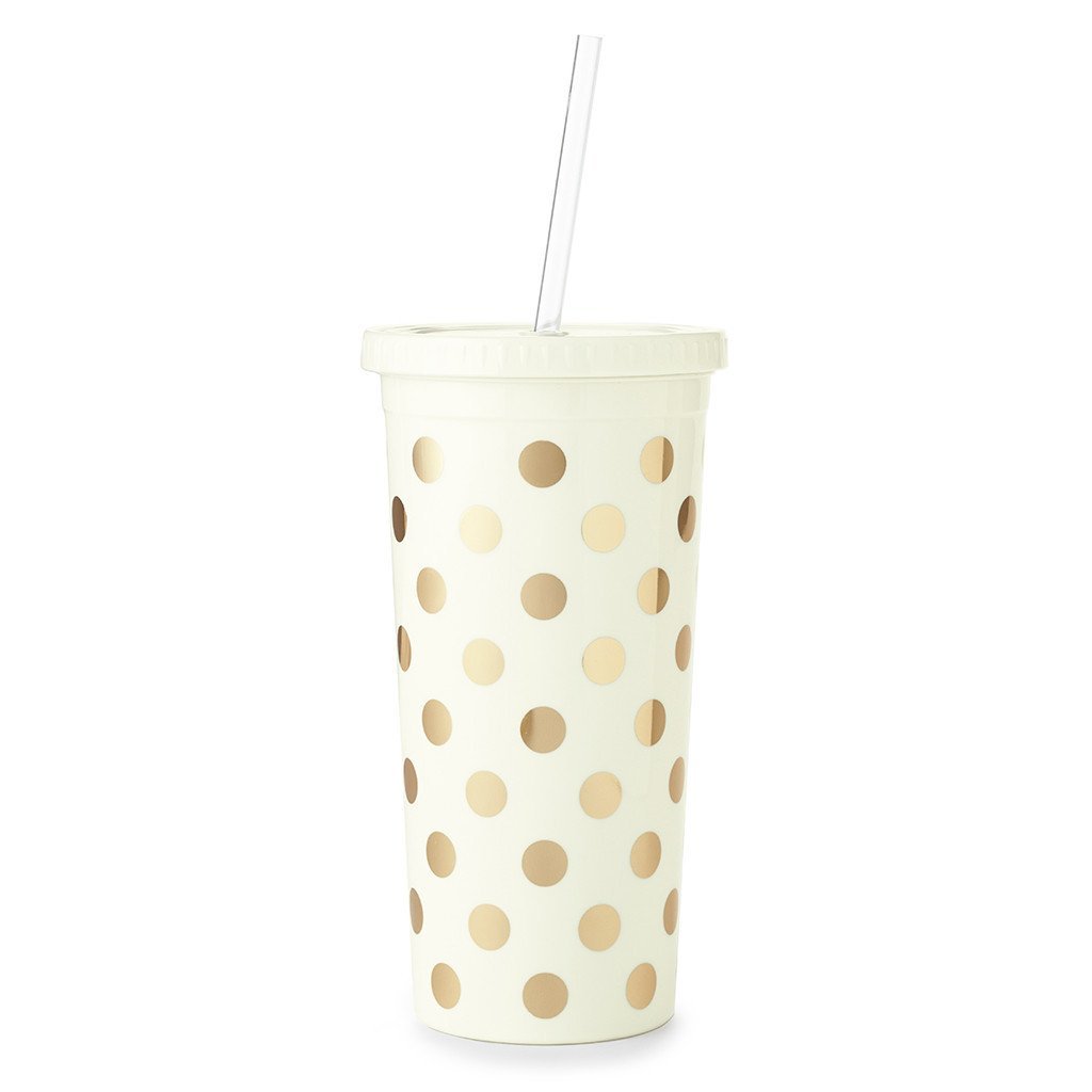 Kate Spade New York Insulated Plastic Tumbler With Reusable Straw, 20oz, Gold Dots โ image 1