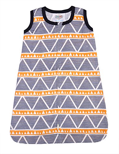 Bacati Tribal/Aztec 100% Cotton Muslin Sleeping Bag Wearable Blanket (Small (23 to 26 inches from 10 to 16 lbs), Orange/Navy Large Triangles)