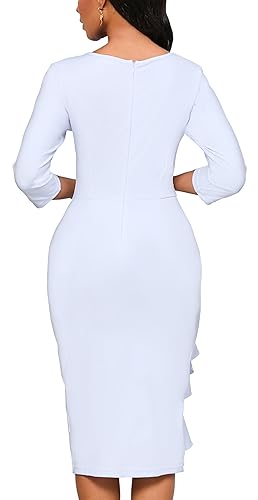 Yajedo White Dress Women Church 3/4 Sleeve Bodycon Ruched Elegant Business Pencil Sheath Dress(White XXX-Large) in Dubai - UAE | Whizz Dresses Yajedo White Dress Women Church 3/4 Sleeve Bodycon Ruched Elegant Business Pencil Sheath Dress(White XXX-Large) in Dubai - UAE | Whizz Dresses