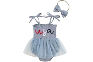 Ayalinggo Newborn Infant 4th Fourth of July Baby Girl Outfits Bubble Romper White Red and Blue Clothes+Headband