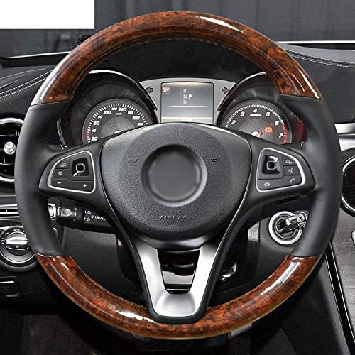 ZHOUMOFXP Shining Wheat Black Genuine Leather PU Carbon Fiber Car Steering Wheel Cover,for Mercedes Benz W205 C180 C200 C260 C300 B200