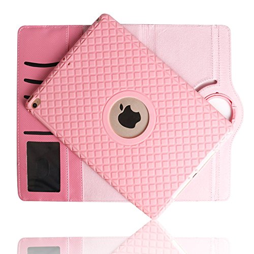Xiaoai Apple iPad 2018 9.7/2017 9.7/iPad Air 2/iPad Air 9.7 inch Case,360 Degrees Rotating Multi Angles Slim Stand with Auto Sleep/Wake and Card Slots Smart Detachable Cover (Pink)