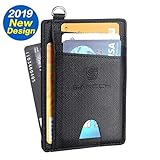 SARCCH Slim Minimalist Front Pocket RFID Blocking Wallets, Credit Card Holder with Disassembly D-Shackle for Men Women (Dark black)