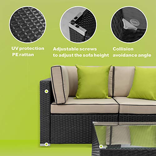 Walsunny 7pcs Patio Outdoor Furniture Sets (Khaki/Black)