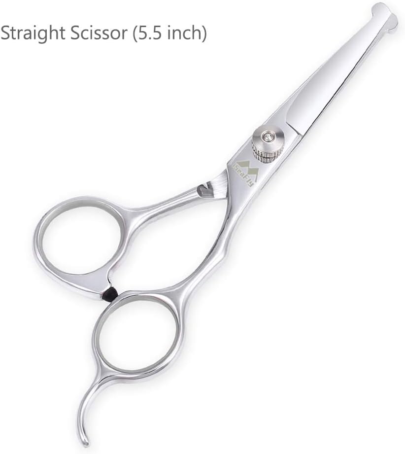 Dog Grooming Scissors Kit with Round Tip, Set of 5 Cat Dog Scissors, Stainless Steel Pet Grooming Shears, Straight, Curved, Thinning Shears, Comb for Full Body, Face, Nose, Ear & Paw