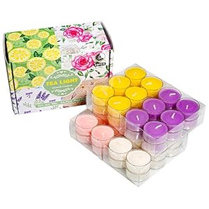 CREASHINE Scented Soy Tealight Candle Gift Set for Yoga, Meditation, Relaxation (Rose, Lavender, Vanilla, Lemon) – 48 Pack