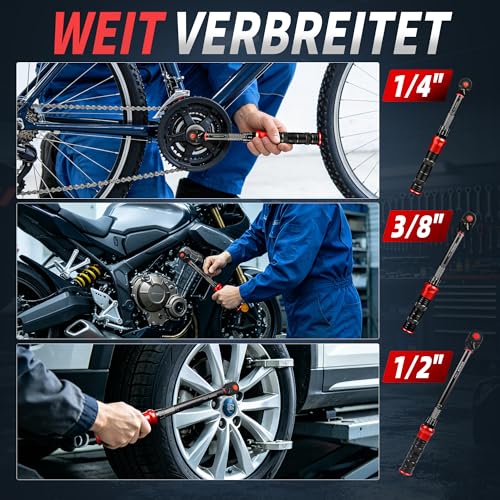 DURAXION 9-piece torque wrench set 1/2 inch, 3/8 inch, 1/4 inch, ±3% error accuracy, 72 teeth, small torque wrench 20-230 Nm, 5-70 Nm, 1-26 Nm, for tyre change, car, bicycle, motorcycle, truck, NKW