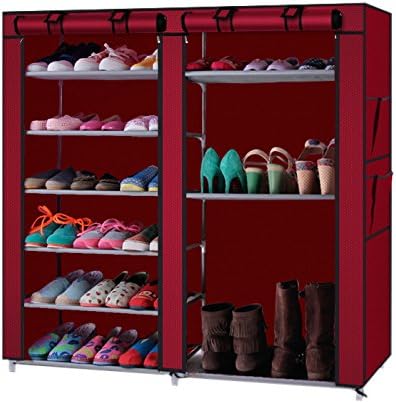 6 Tiers Shoe Rack Shoe Storage Cabinet Organizer Cabinet Covered Shoe Shelf with Dustproof Cover (Wine Red)