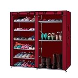 Z ZTDM 6-Tiers 12 Lattices Non-Woven Fabric Shoe Cabinet with Dustproof Cover Closet 36-Pair Shoes Storage Rack (RED)