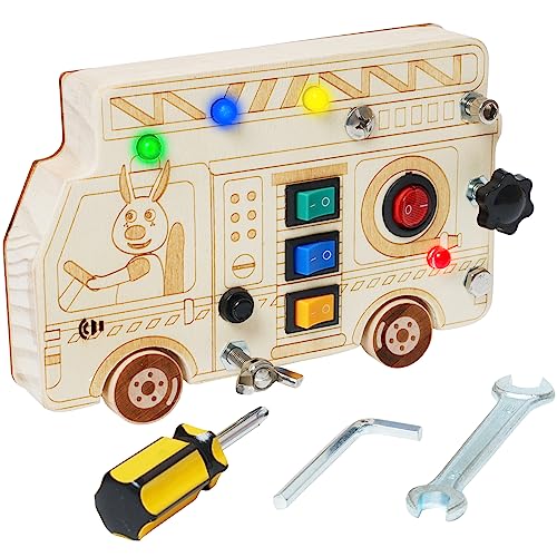 Montessori Wooden Busy Board with Switches & Buttons, Toddler Fidget