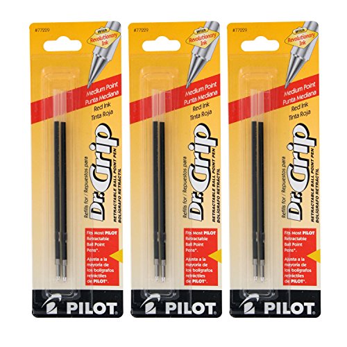 Pilot Better/EasyTouch/Dr Grip Retractable Ballpoint Pen Refills, 1.0mm, Medium Point, Red Ink, Pack of 6