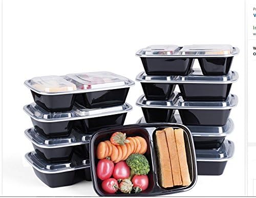 Jfoil 20Pack 35oz Meal Prep Containers - 2 Compartment Bento Lunch Box with Lid, Snack Boxes - Stackable, Reusable, Microwave, Leak Proof, Dishwasher &amp; Freezer Safe - Fix &amp; Food Storage Containers